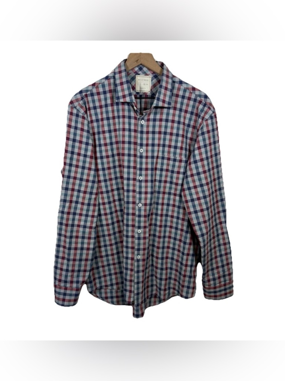 Billy Reid Plaid Button Up Shirt Men’s Size XL Standard Cut Red Blue Long Sleeve